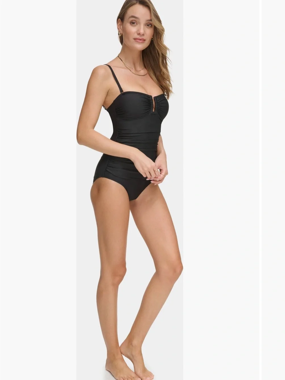 DKNY Black Ruched One-Piece Swimsuit - Picture 2 of 6